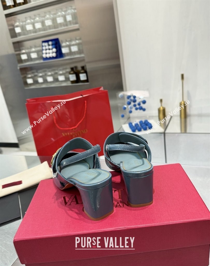 Valentino VLogo Locker Mary-Janes Slingback Pumps 6cm in Patent Leather Blue 2024 (XL-241009035)