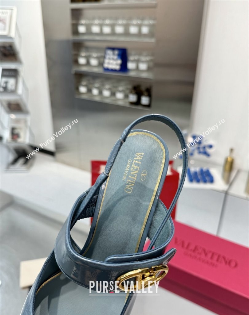 Valentino VLogo Locker Mary-Janes Slingback Pumps 6cm in Patent Leather Blue 2024 (XL-241009035)