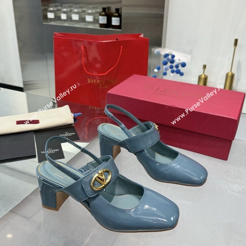 Valentino VLogo Locker Mary-Janes Slingback Pumps 6cm in Patent Leather Blue 2024 (XL-241009035)