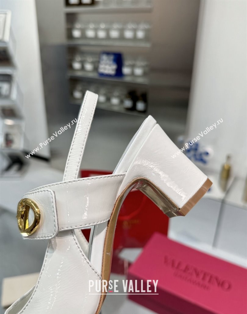 Valentino VLogo Locker Mary-Janes Slingback Pumps 6cm in Patent Leather White 2024 (XL-241009038)