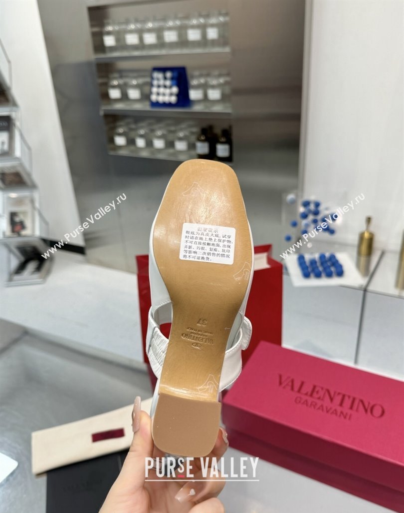 Valentino VLogo Locker Mary-Janes Slingback Pumps 6cm in Patent Leather White 2024 (XL-241009038)