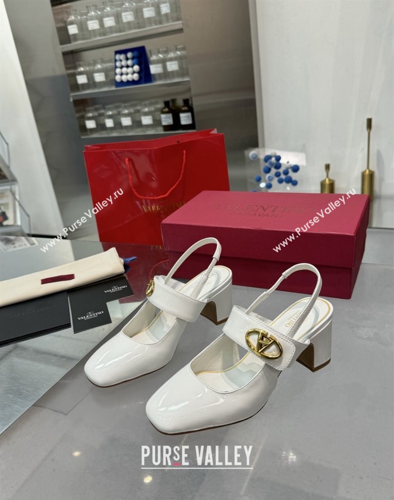 Valentino VLogo Locker Mary-Janes Slingback Pumps 6cm in Patent Leather White 2024 (XL-241009038)