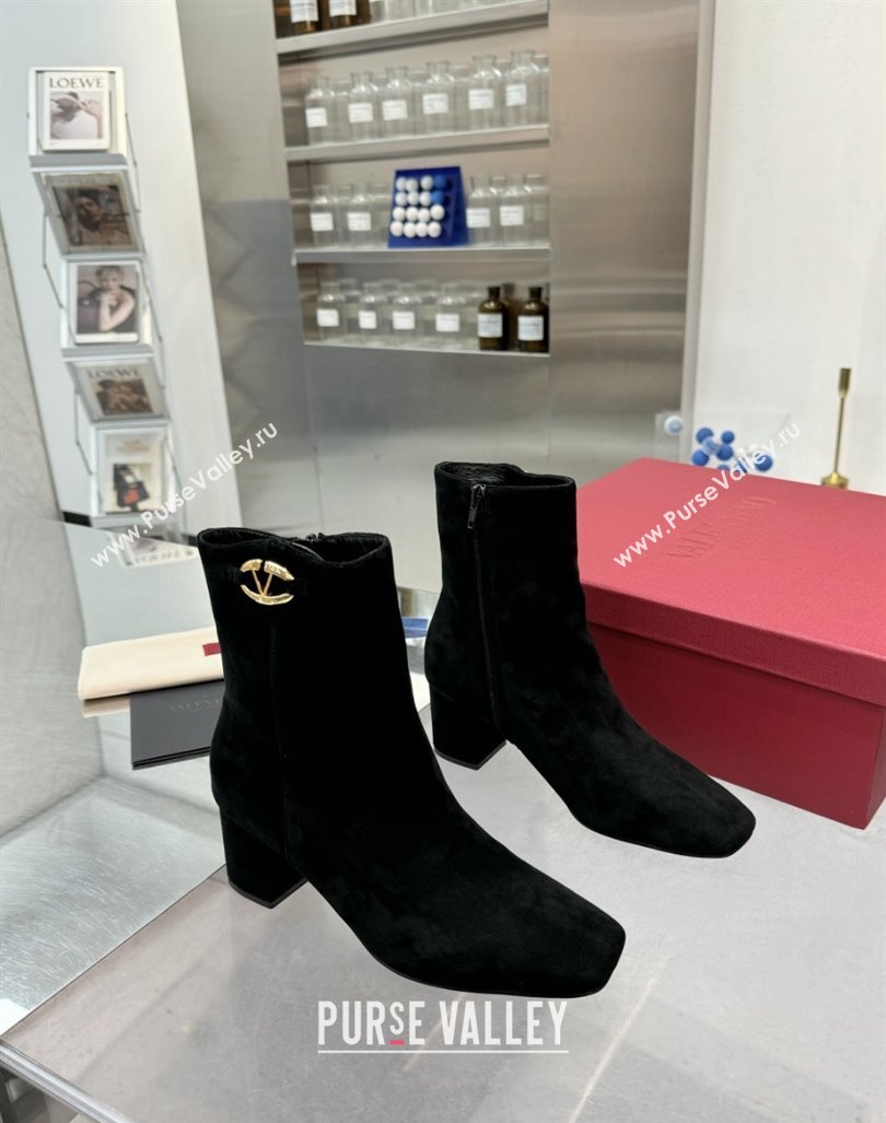 Valentino VLogo The Bold Edition Suede Ankle Boots 6cm Heel Black 2024 (XL-241009006)