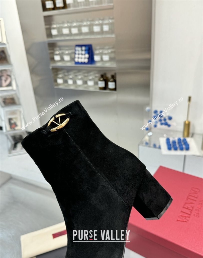 Valentino VLogo The Bold Edition Suede Ankle Boots 6cm Heel Black 2024 (XL-241009006)