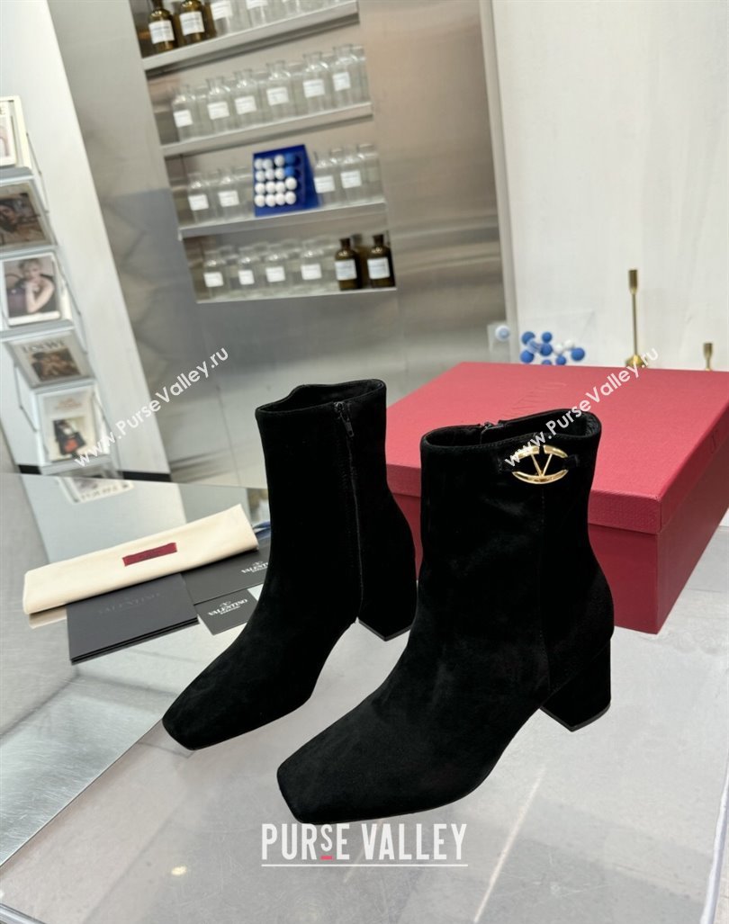 Valentino VLogo The Bold Edition Suede Ankle Boots 6cm Heel Black 2024 (XL-241009006)