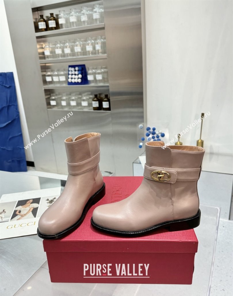 Valentino VLogo Locker Calfskin Leather Ankle Boots 3cm Heel Powder Pink 2024 (XL-241009008)