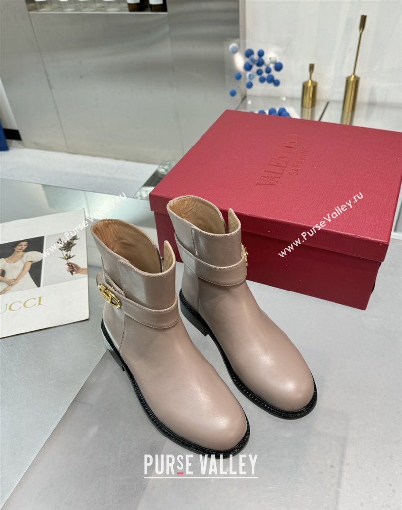 Valentino VLogo Locker Calfskin Leather Ankle Boots 3cm Heel Powder Pink 2024 (XL-241009008)