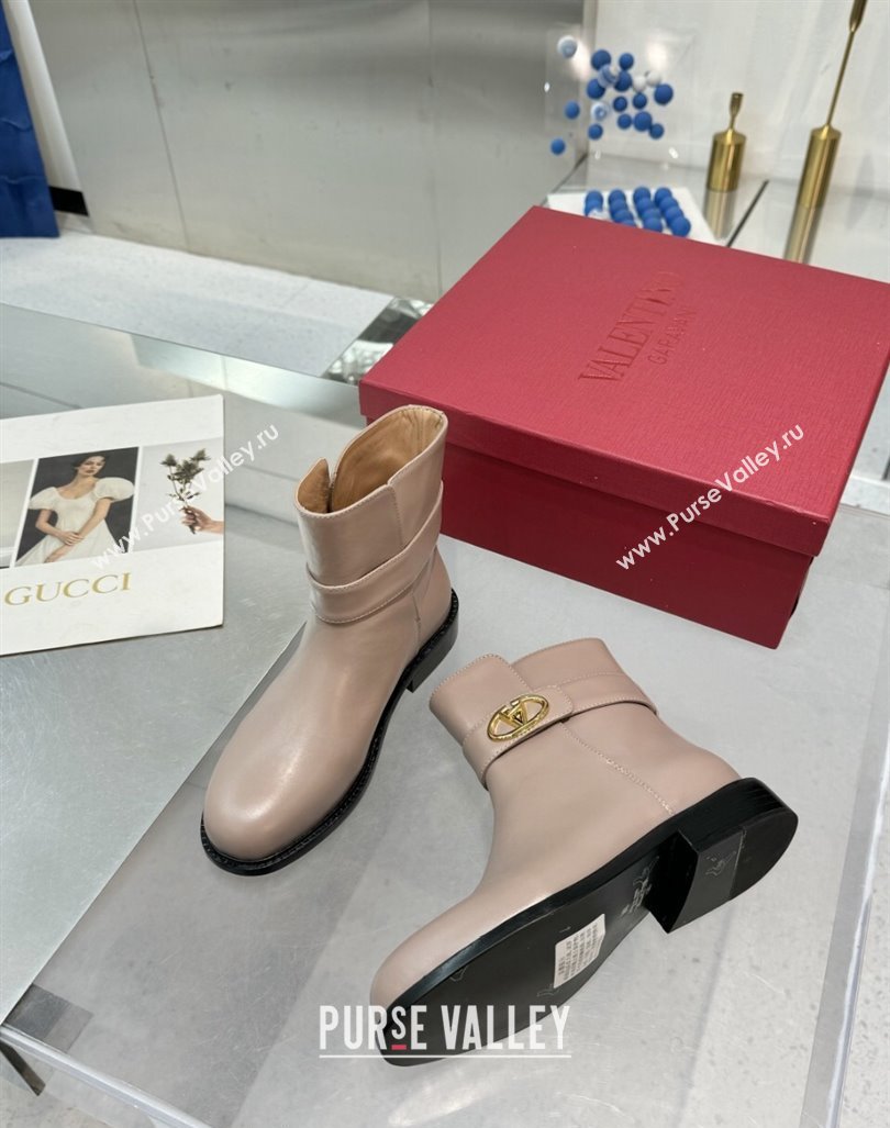 Valentino VLogo Locker Calfskin Leather Ankle Boots 3cm Heel Powder Pink 2024 (XL-241009008)