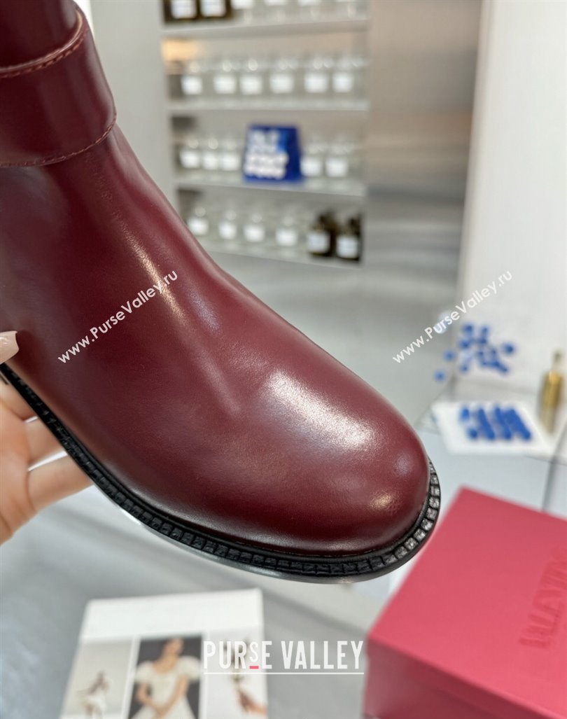 Valentino VLogo Locker Calfskin Leather Ankle Boots 3cm Heel Dark Burgundy 2024 (XL-241009011)