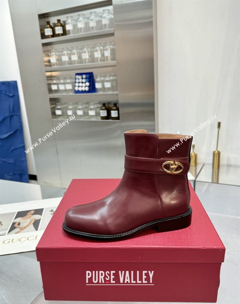 Valentino VLogo Locker Calfskin Leather Ankle Boots 3cm Heel Dark Burgundy 2024 (XL-241009011)