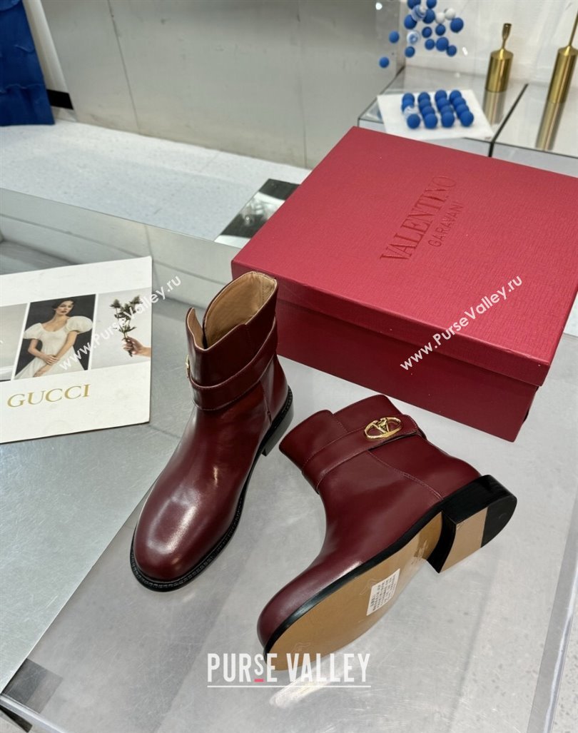 Valentino VLogo Locker Calfskin Leather Ankle Boots 3cm Heel Dark Burgundy 2024 (XL-241009011)