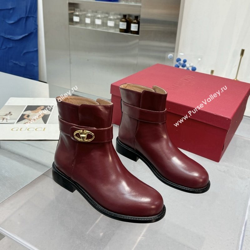 Valentino VLogo Locker Calfskin Leather Ankle Boots 3cm Heel Dark Burgundy 2024 (XL-241009011)