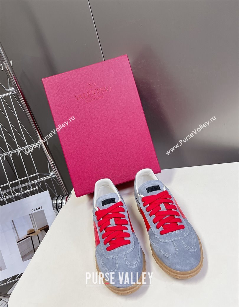 Valentino Upvillage Trainer Sneakers in Suede with Logo Web Grey/Red 2024 (MD-241116031)