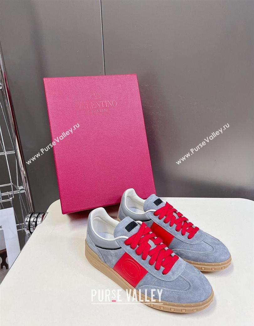 Valentino Upvillage Trainer Sneakers in Suede with Logo Web Grey/Red 2024 (MD-241116031)