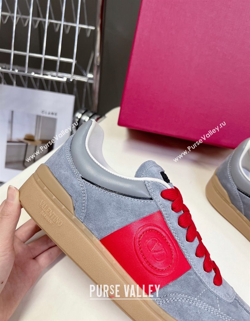 Valentino Upvillage Trainer Sneakers in Suede with Logo Web Grey/Red 2024 (MD-241116031)