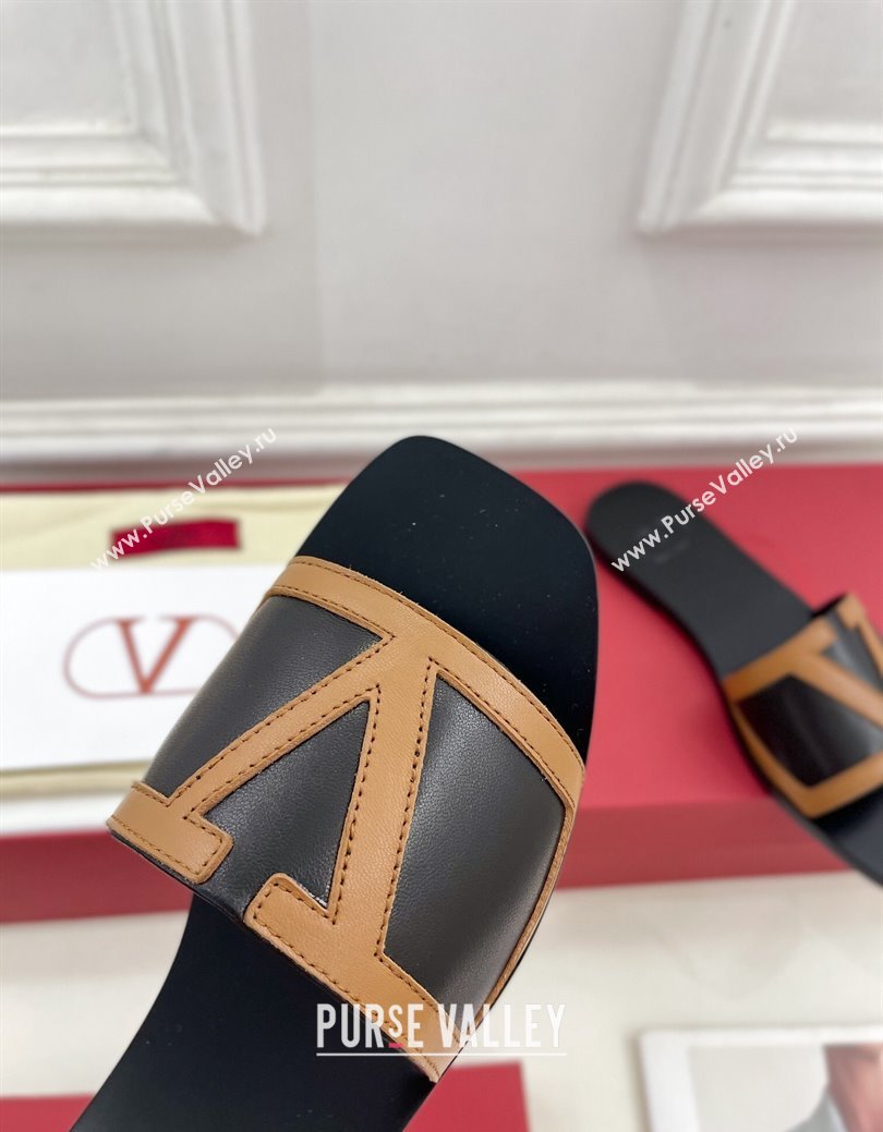 Valentino Calfskin VLogo Flat Slides Sandal Black/Brown 2024 VLTN111601 (MD-241116033)