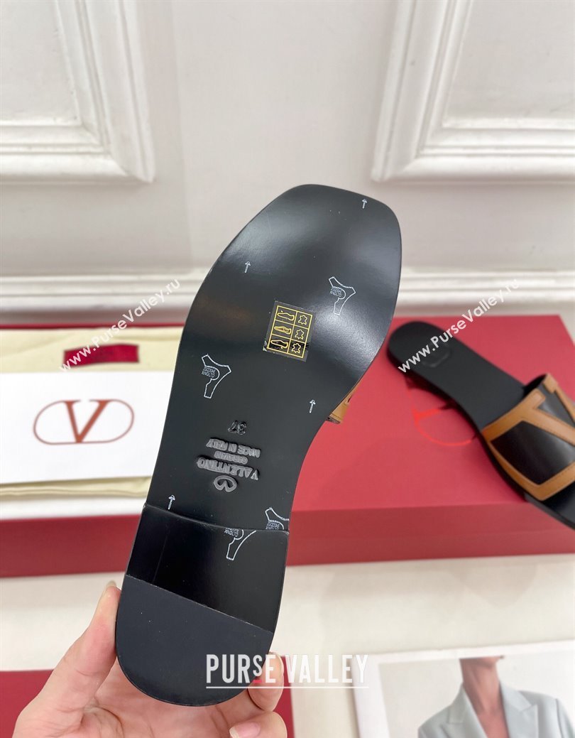 Valentino Calfskin VLogo Flat Slides Sandal Black/Brown 2024 VLTN111601 (MD-241116033)