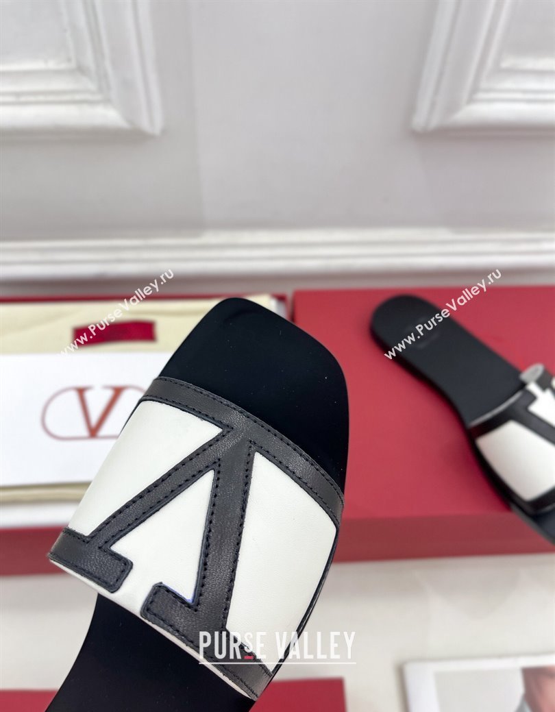 Valentino Calfskin VLogo Flat Slides Sandal White/Black2 2024 VLTN111601 (MD-241116034)