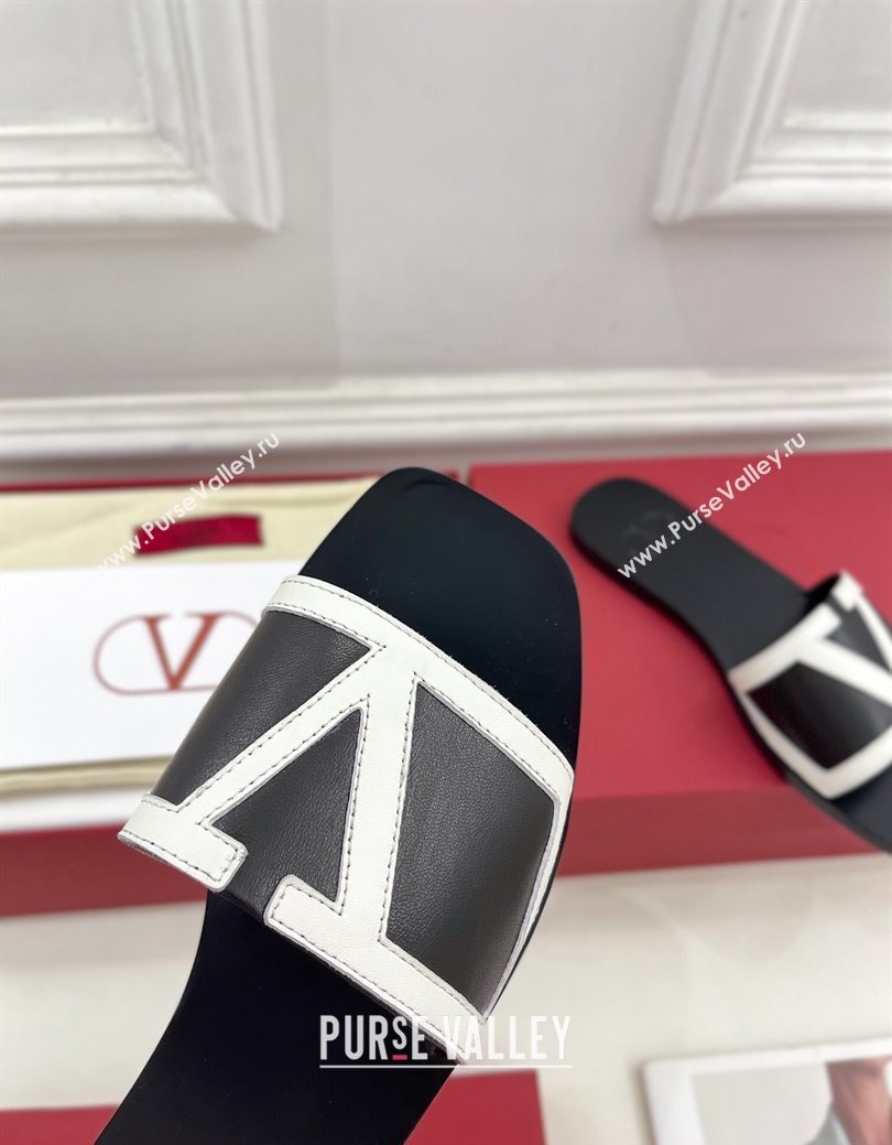 Valentino Calfskin VLogo Flat Slides Sandal Black/White2 2024 VLTN111601 (MD-241116035)