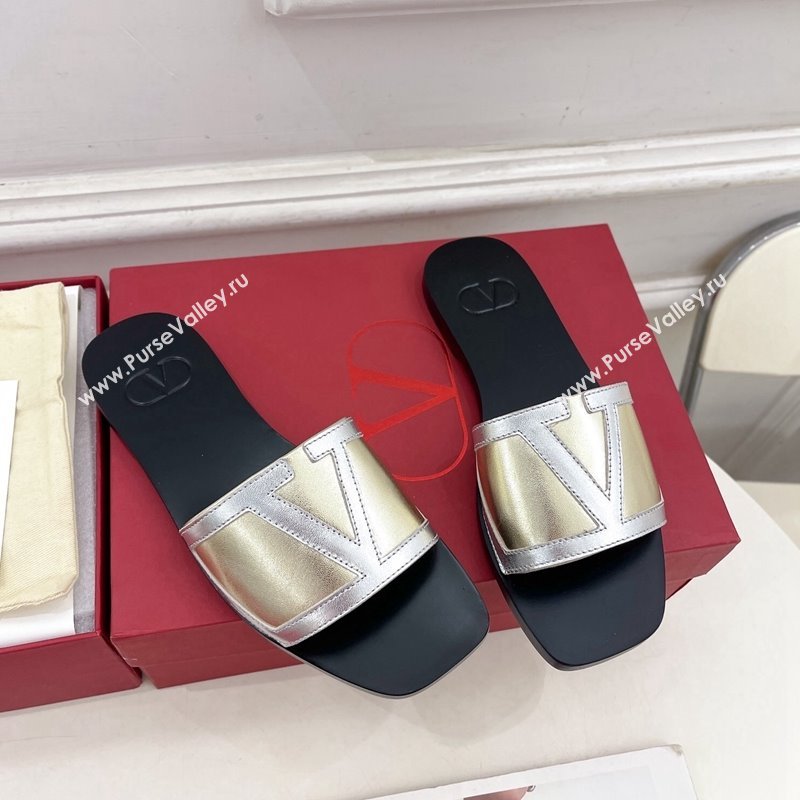 Valentino Calfskin VLogo Flat Slides Sandal Gold/Silver2 2024 VLTN111601 (MD-241116036)