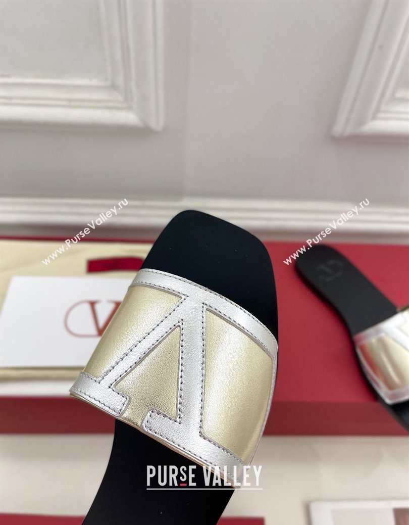 Valentino Calfskin VLogo Flat Slides Sandal Gold/Silver2 2024 VLTN111601 (MD-241116036)