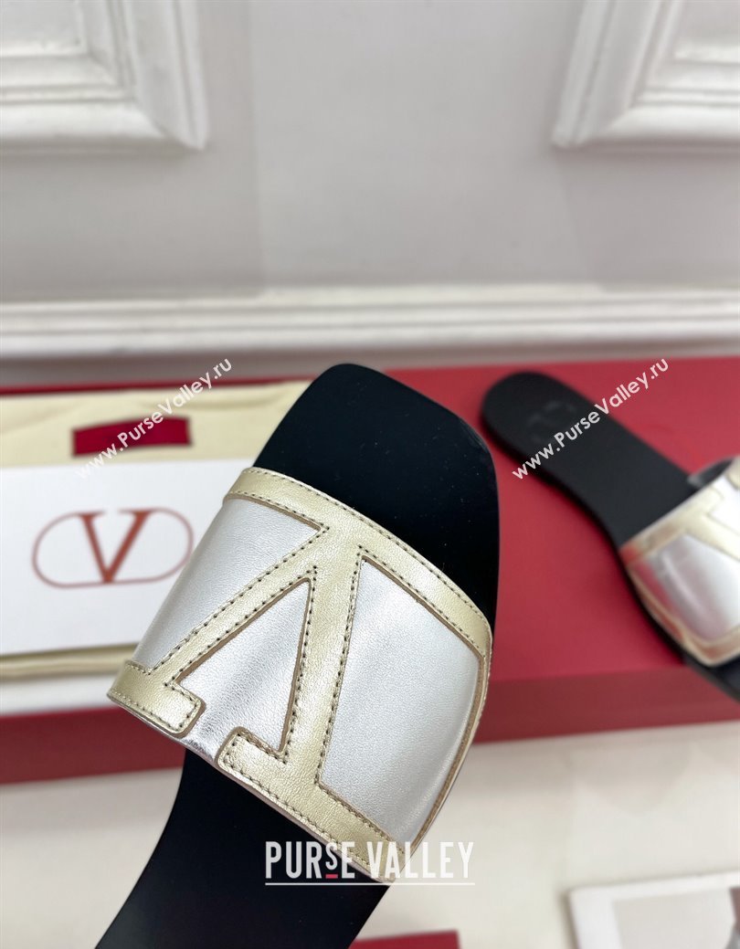 Valentino Calfskin VLogo Flat Slides Sandal Silver/Gold2 2024 VLTN111601 (MD-241116037)