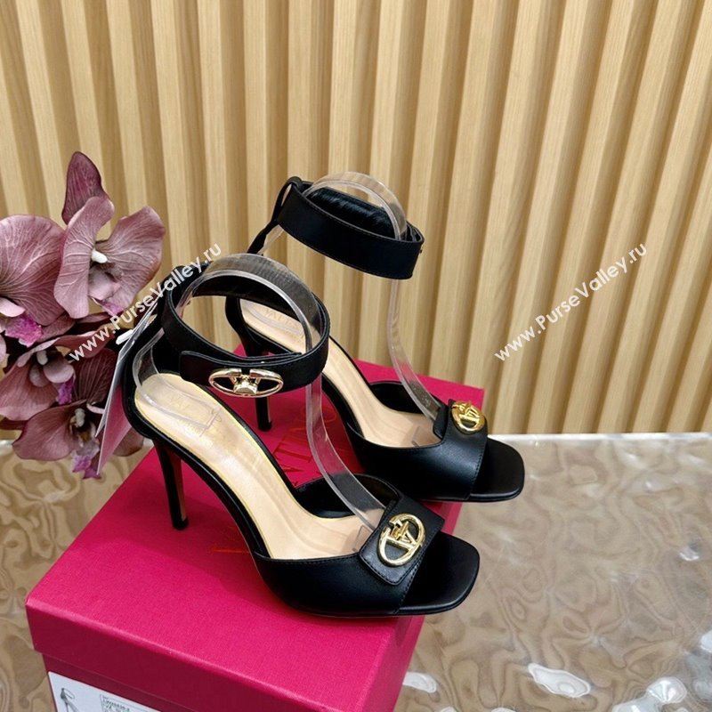 Valentino VLogo Locker Calfskin Leather High Heel Sandals 9.5cm Black 2024 (KL-241116050)