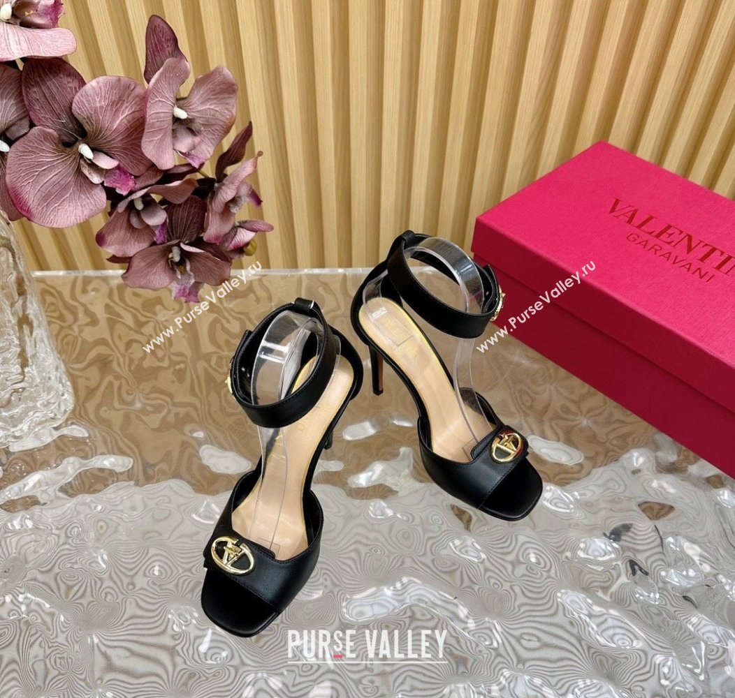 Valentino VLogo Locker Calfskin Leather High Heel Sandals 9.5cm Black 2024 (KL-241116050)