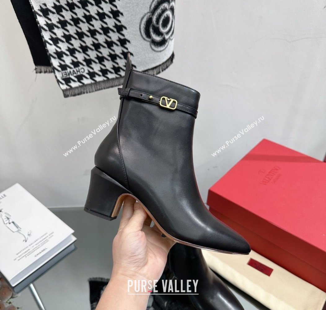 Valentino VLogo Calfskin Leather Ankle Boots 8cm Black 2024 VLTN111602 (SS-241116056)