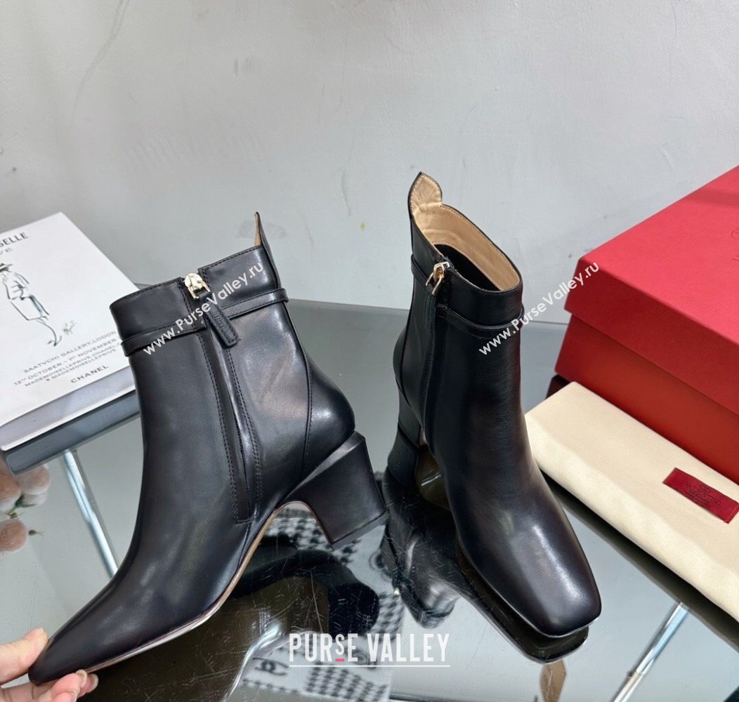 Valentino VLogo Calfskin Leather Ankle Boots 8cm Black 2024 VLTN111602 (SS-241116056)