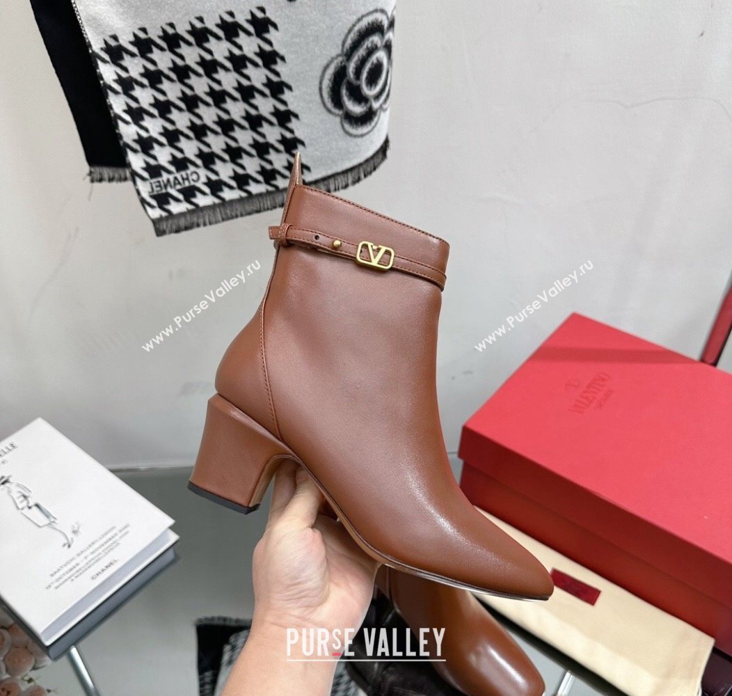 Valentino VLogo Calfskin Leather Ankle Boots 8cm Brown 2024 VLTN111602 (SS-241116057)