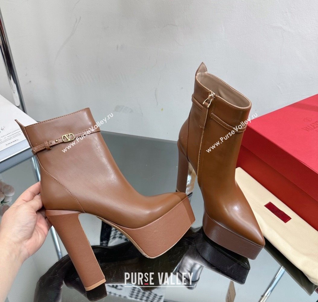 Valentino Tan-Go Platform Ankle Boots 15.5cm in Calfskin Leather Brown 2024 (SS-241118009)