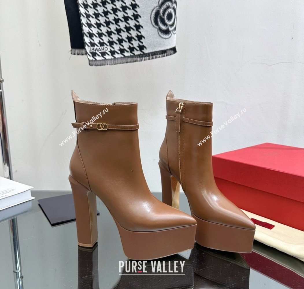 Valentino Tan-Go Platform Ankle Boots 15.5cm in Calfskin Leather Brown 2024 (SS-241118009)