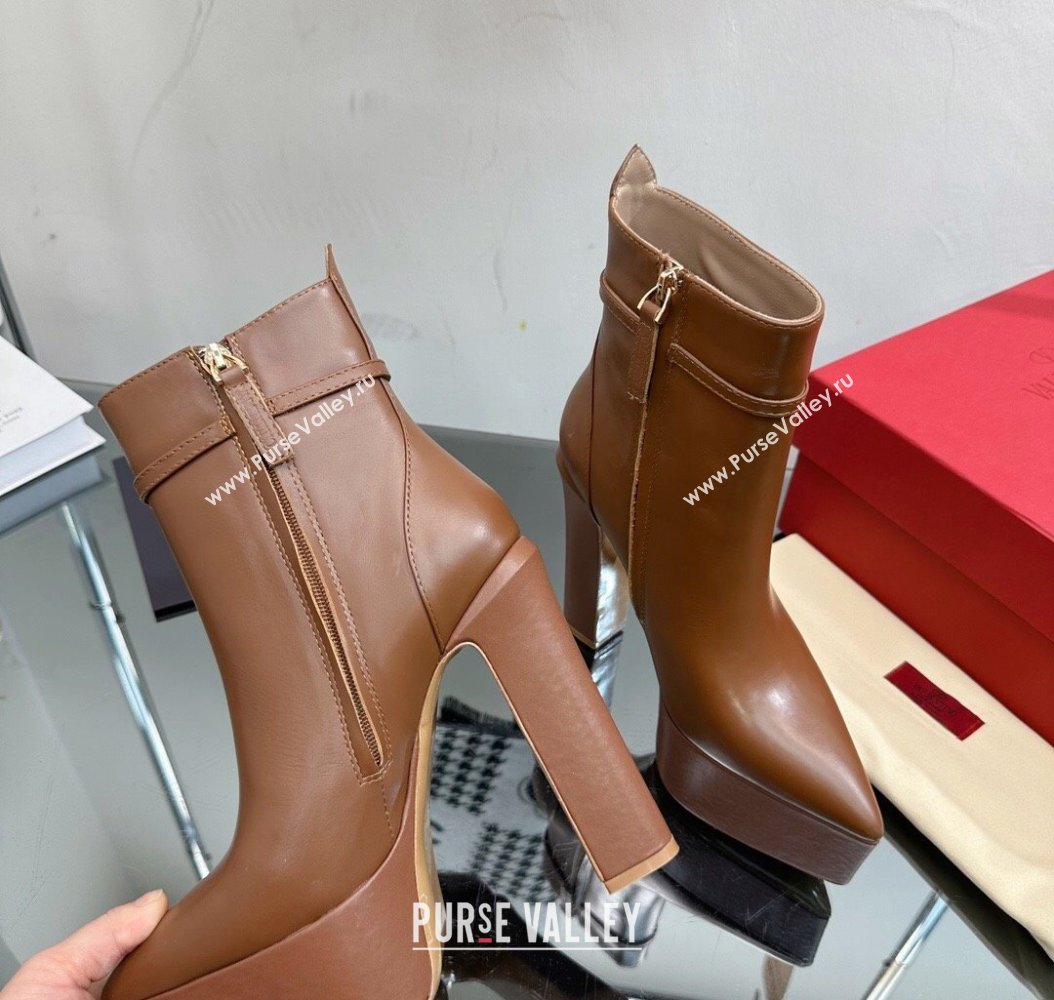 Valentino Tan-Go Platform Ankle Boots 15.5cm in Calfskin Leather Brown 2024 (SS-241118009)