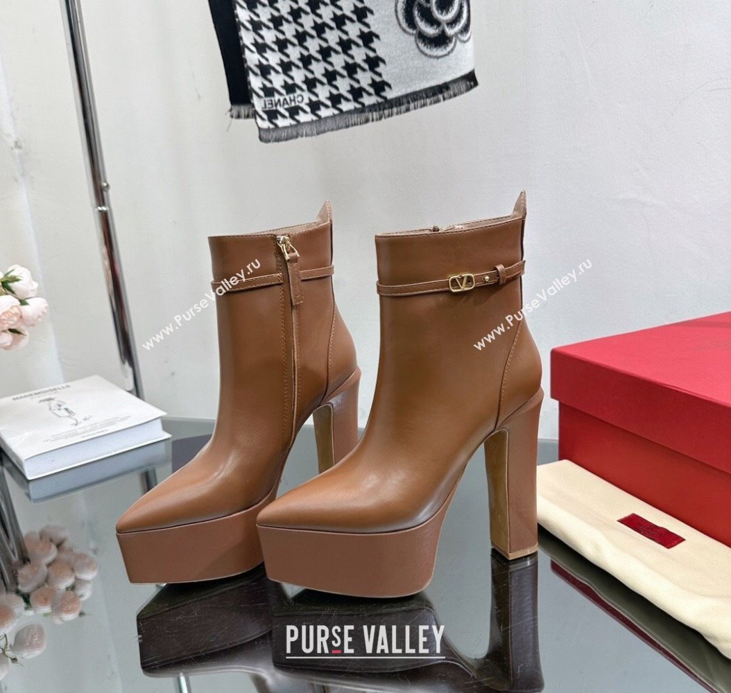 Valentino Tan-Go Platform Ankle Boots 15.5cm in Calfskin Leather Brown 2024 (SS-241118009)