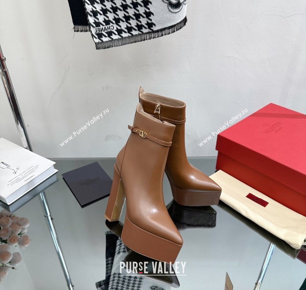 Valentino Tan-Go Platform Ankle Boots 15.5cm in Calfskin Leather Brown 2024 (SS-241118009)