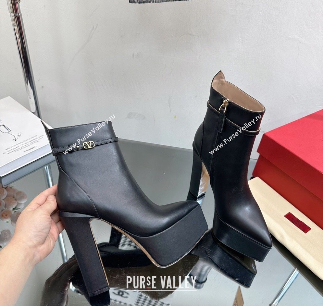 Valentino Tan-Go Platform Ankle Boots 15.5cm in Calfskin Leather Black 2024 (SS-241118010)