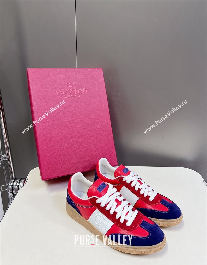 Valentino Upvillage Trainer Sneakers in Calfskin and Suede with Logo Web Red/Blue 2024 (MD-241116025)