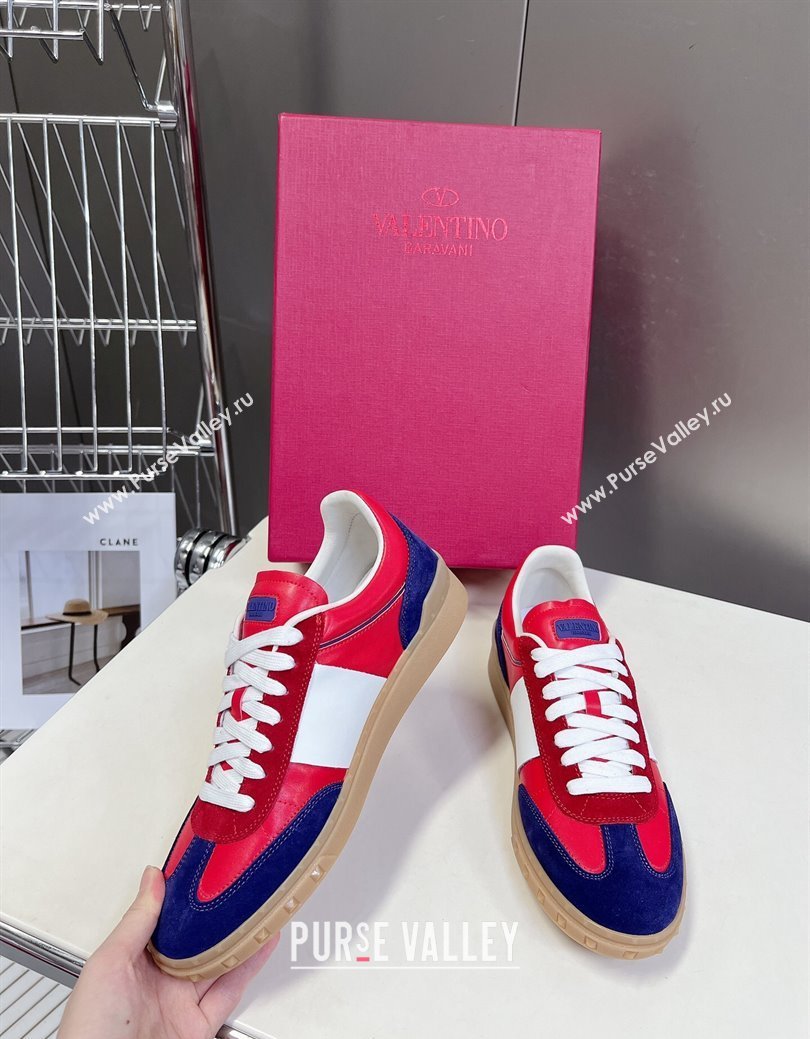 Valentino Upvillage Trainer Sneakers in Calfskin and Suede with Logo Web Red/Blue 2024 (MD-241116025)