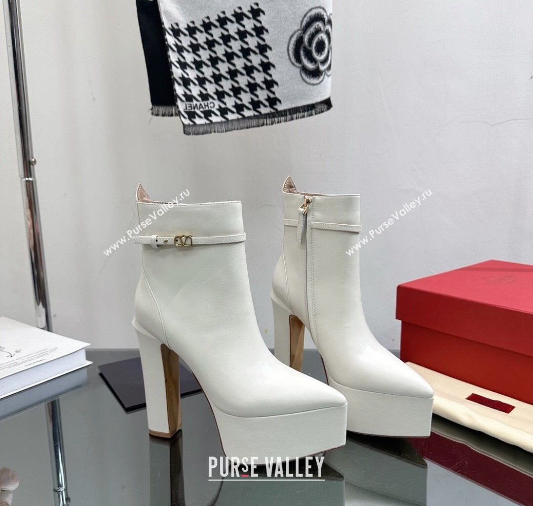 Valentino Tan-Go Platform Ankle Boots 15.5cm in Calfskin Leather White 2024 (SS-241118012)