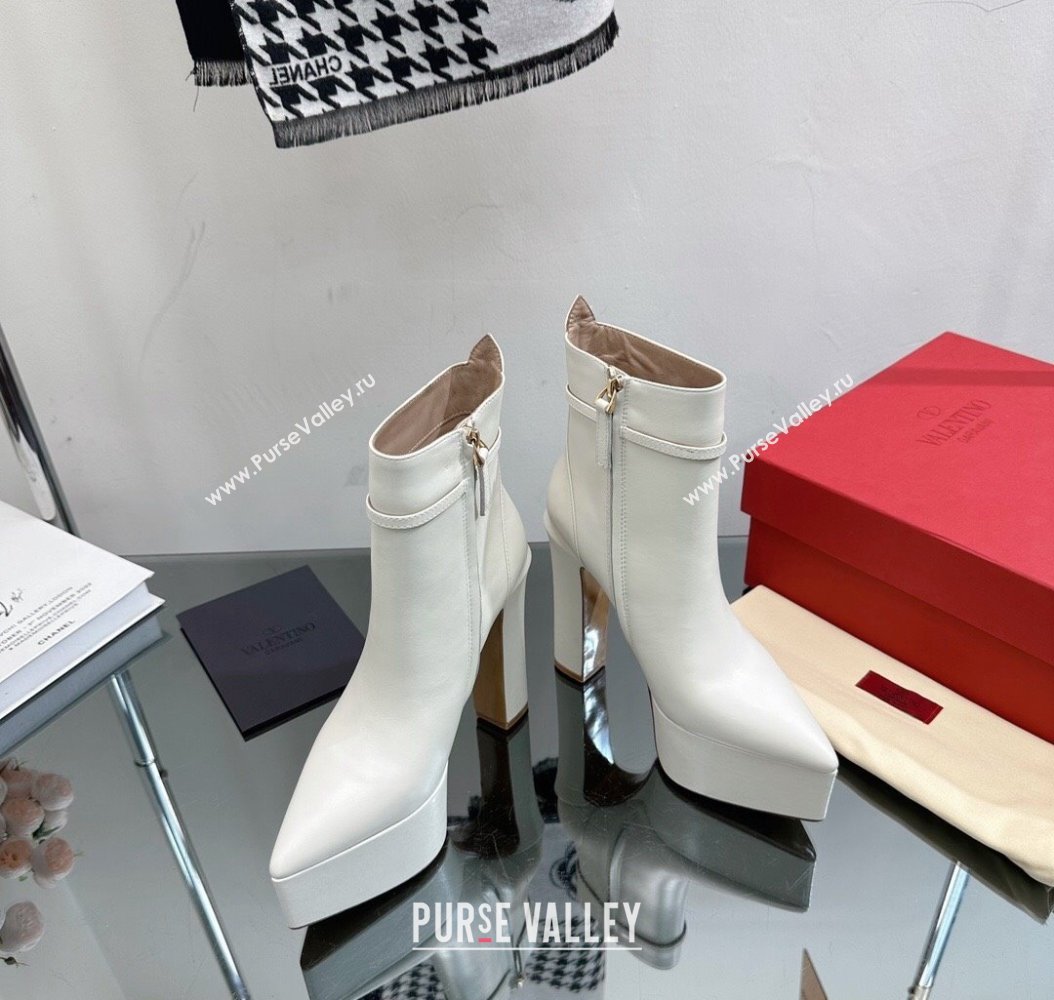 Valentino Tan-Go Platform Ankle Boots 15.5cm in Calfskin Leather White 2024 (SS-241118012)