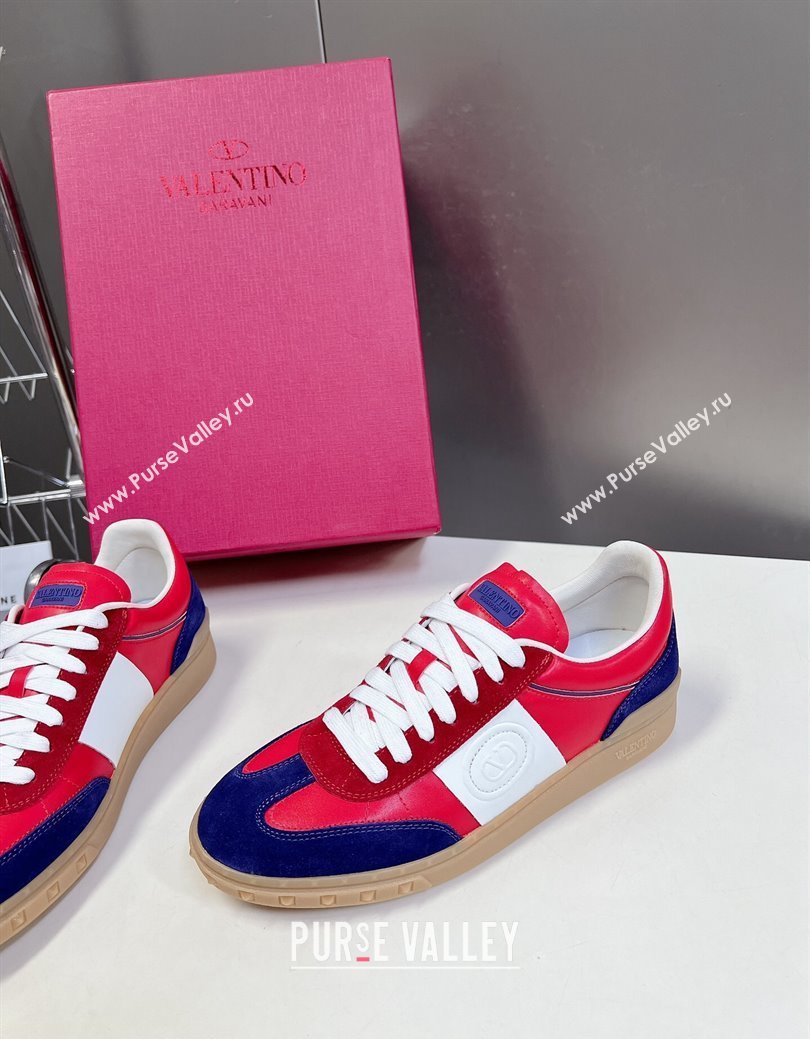 Valentino Upvillage Trainer Sneakers in Calfskin and Suede with Logo Web Red/Blue 2024 (MD-241116025)