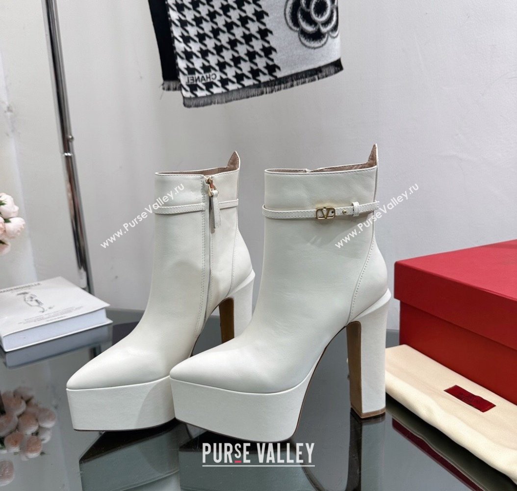 Valentino Tan-Go Platform Ankle Boots 15.5cm in Calfskin Leather White 2024 (SS-241118012)