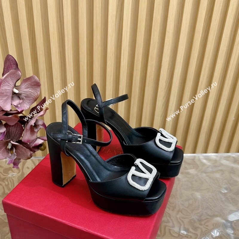 Valentino Strass VLogo Satin Platform Sandals Black 2024 VLTN111802 (SS-241118013)