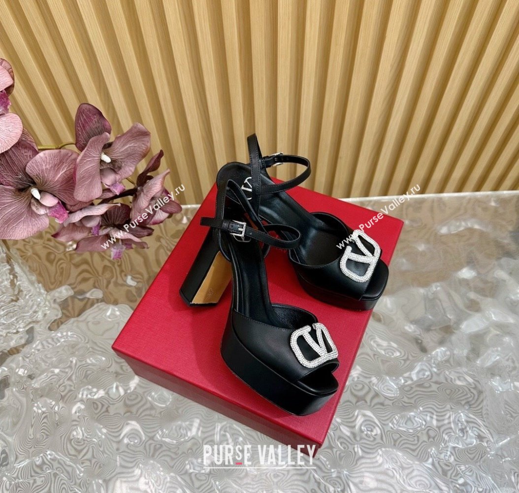 Valentino Strass VLogo Satin Platform Sandals Black 2024 VLTN111802 (SS-241118013)