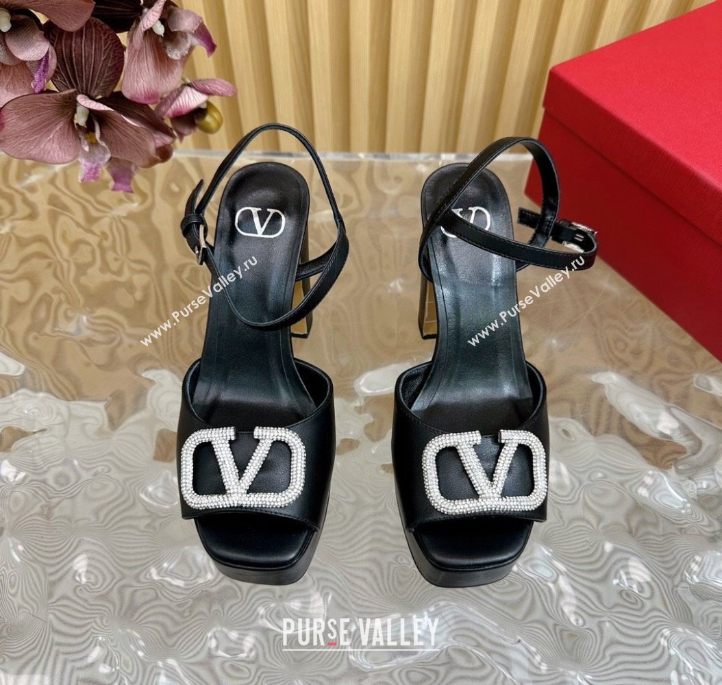 Valentino Strass VLogo Satin Platform Sandals Black 2024 VLTN111802 (SS-241118013)