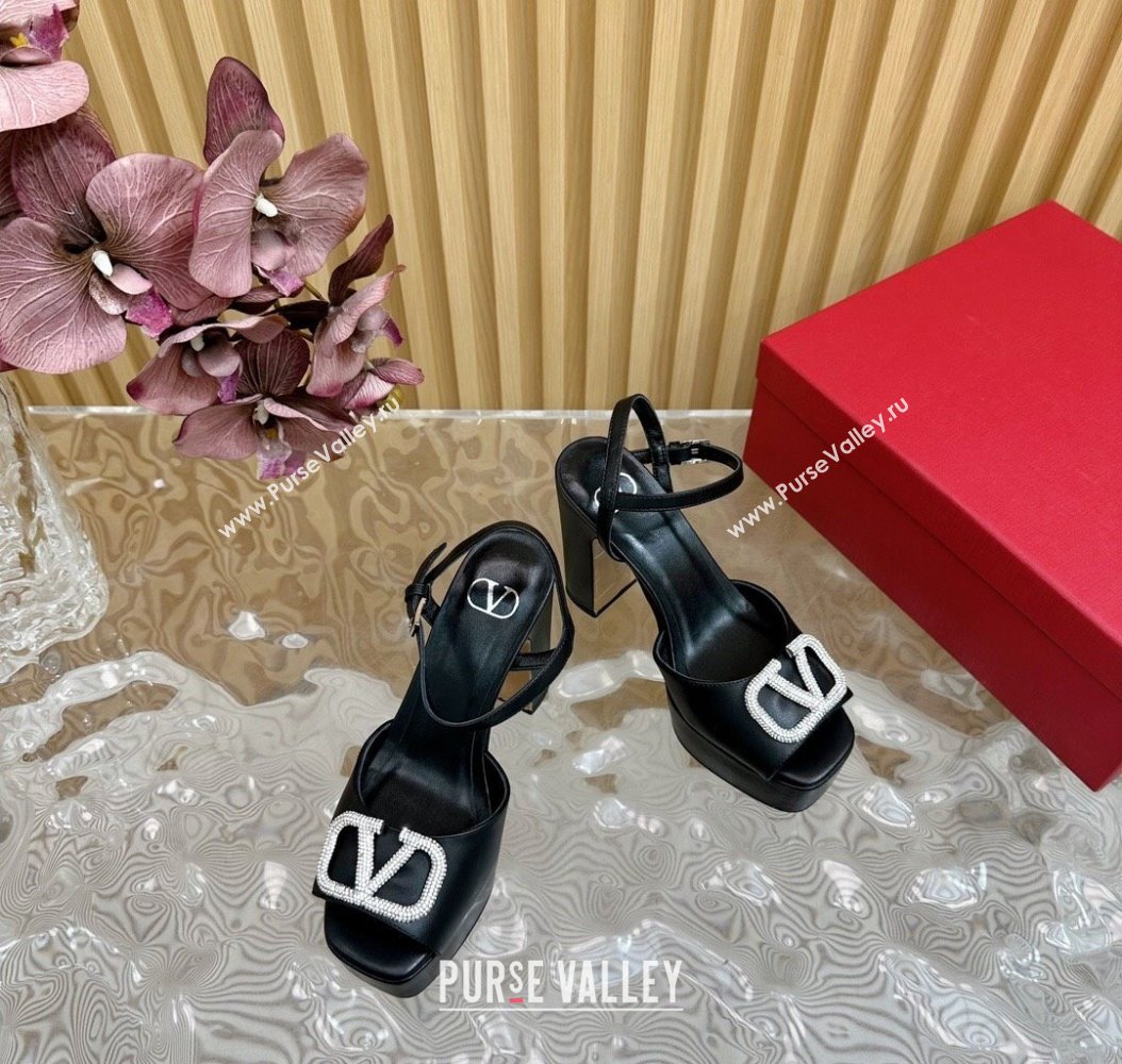 Valentino Strass VLogo Satin Platform Sandals Black 2024 VLTN111802 (SS-241118013)