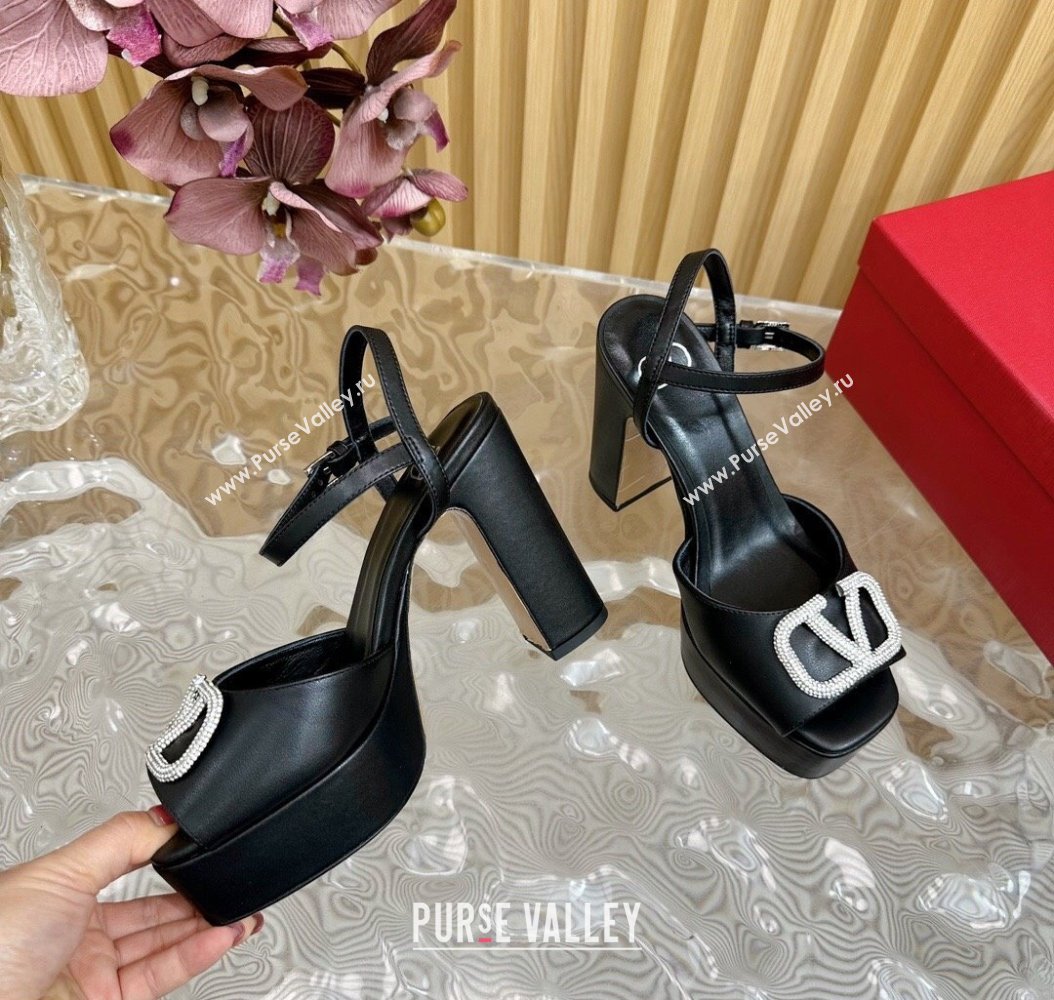 Valentino Strass VLogo Satin Platform Sandals Black 2024 VLTN111802 (SS-241118013)