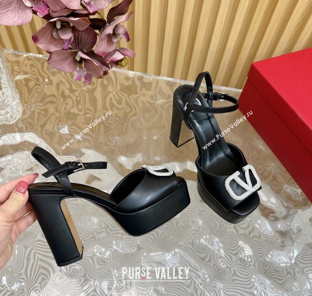 Valentino Strass VLogo Satin Platform Sandals Black 2024 VLTN111802 (SS-241118013)