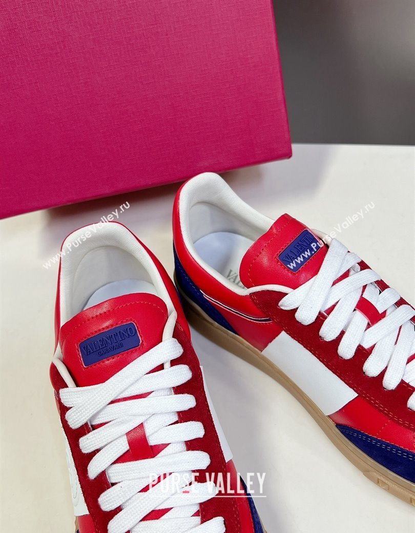 Valentino Upvillage Trainer Sneakers in Calfskin and Suede with Logo Web Red/Blue 2024 (MD-241116025)